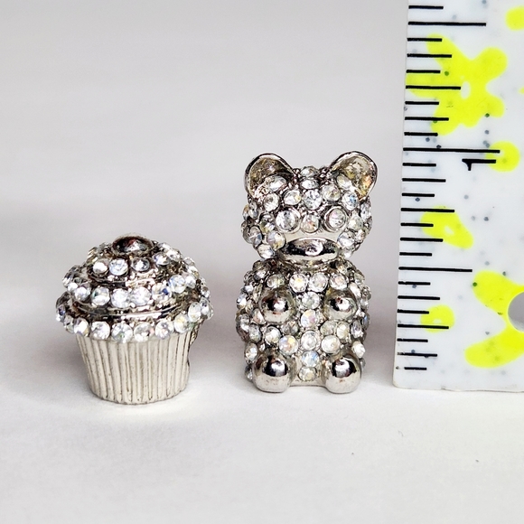 Crystal Rhinestone Encrusted Gummi Bear & Cupcake Metal Charm Beads - Picture 1 of 5